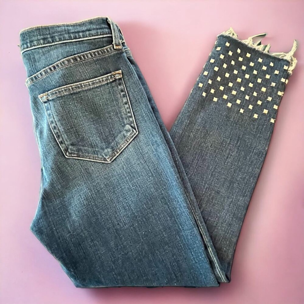 L’AGENCE Jeans Angelique French Slim Studded Raw Hem Cropped Authentique Size 26